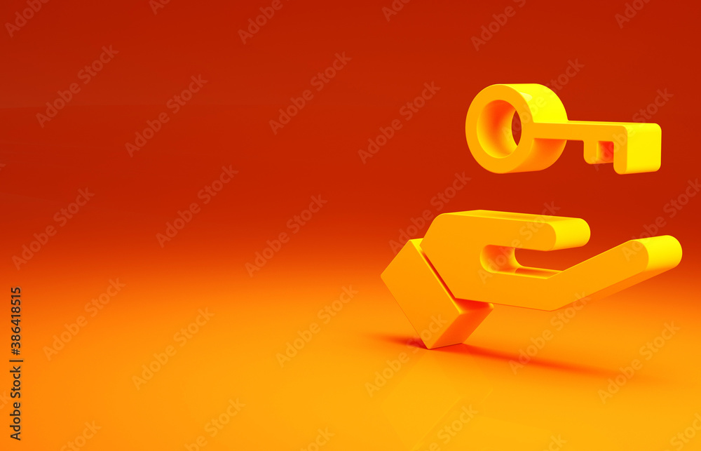 Yellow Solution to the problem in psychology icon isolated on orange background. Key. Therapy for me