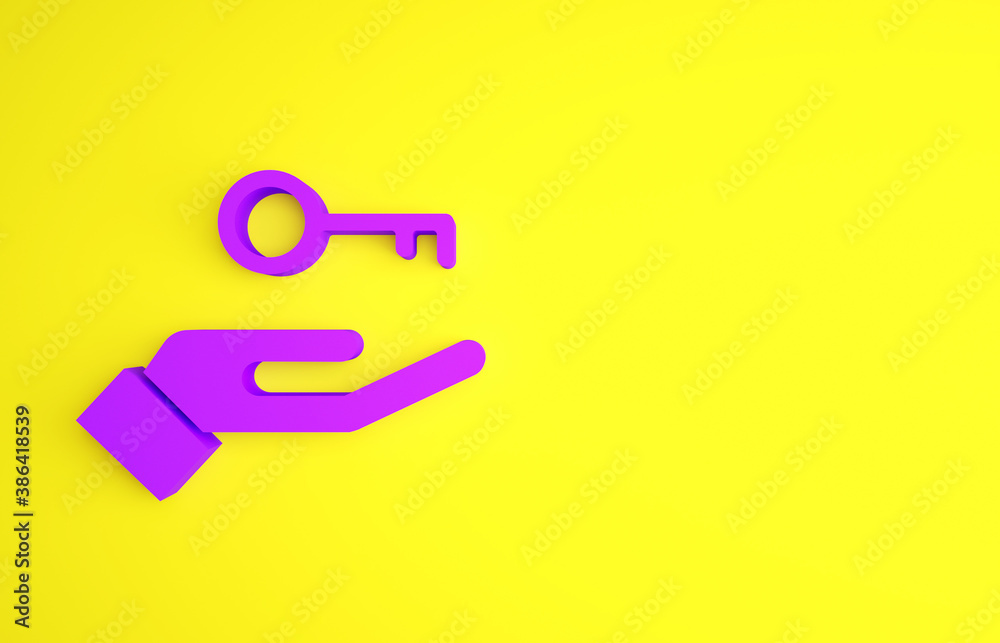 Purple Solution to the problem in psychology icon isolated on yellow background. Key. Therapy for me