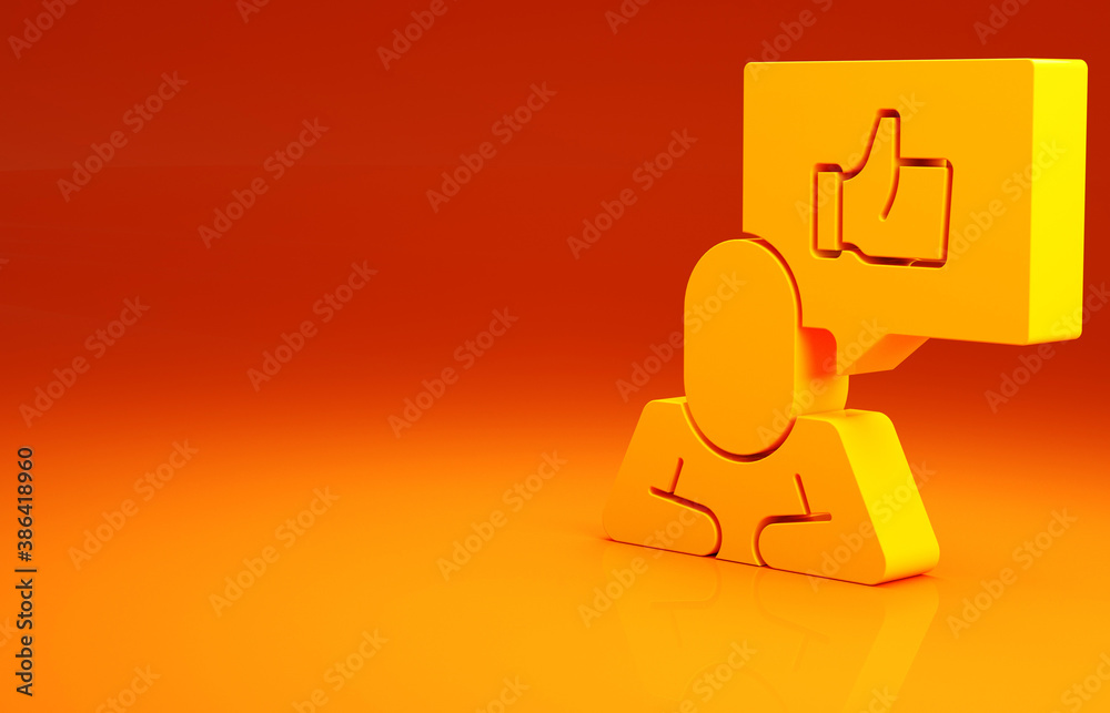 Yellow Hand like icon isolated on orange background. Minimalism concept. 3d illustration 3D render.