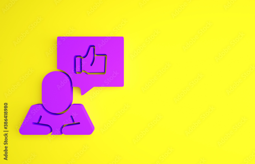 Purple Hand like icon isolated on yellow background. Minimalism concept. 3d illustration 3D render.