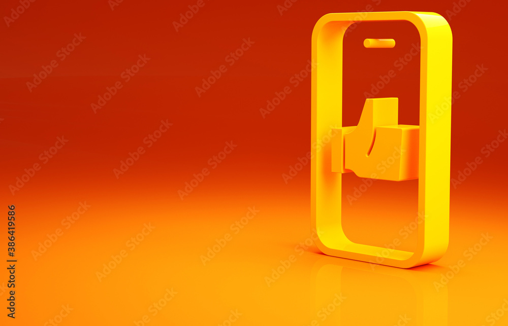 Yellow Hand like icon isolated on orange background. Minimalism concept. 3d illustration 3D render.