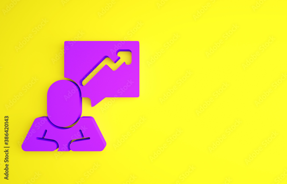 Purple Leader of a team of executives icon isolated on yellow background. Minimalism concept. 3d ill