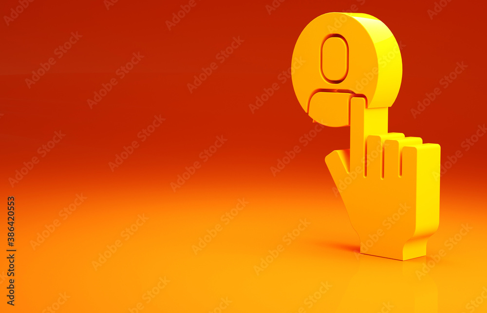 Yellow Head hunting icon isolated on orange background. Business target or Employment sign. Human re