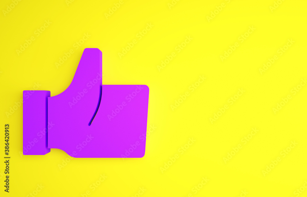 Purple Hand like icon isolated on yellow background. Minimalism concept. 3d illustration 3D render.