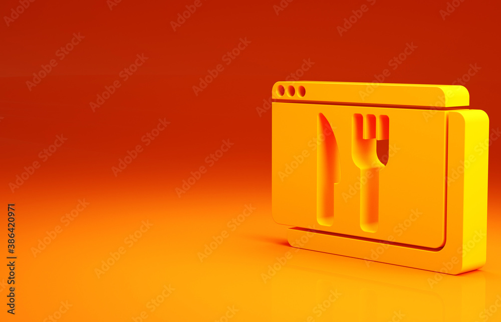 Yellow Online ordering and fast food delivery icon isolated on orange background. Minimalism concept