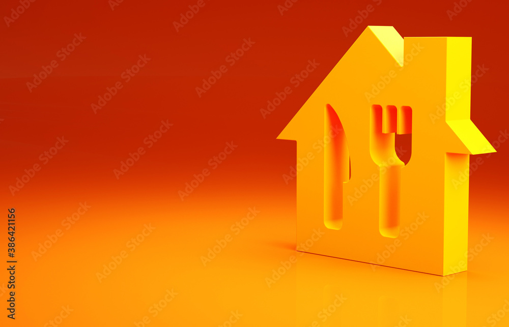 Yellow Online ordering and fast food delivery icon isolated on orange background. Minimalism concept