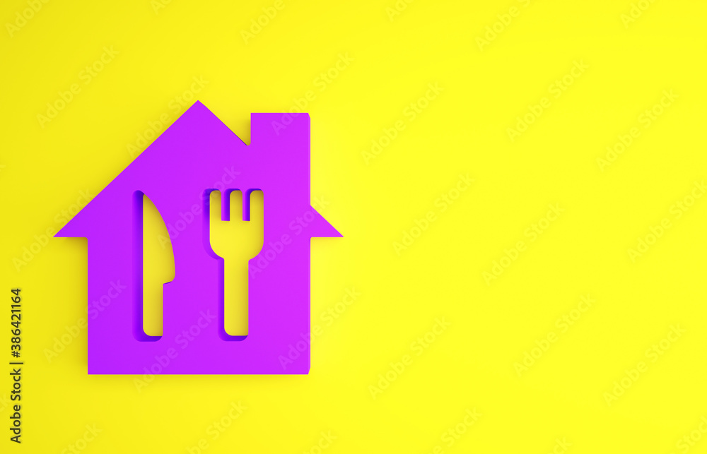 Purple Online ordering and fast food delivery icon isolated on yellow background. Minimalism concept