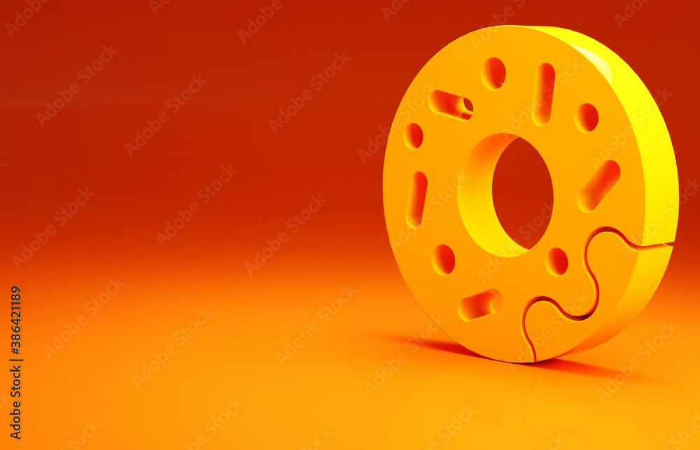 Yellow Donut with sweet glaze icon isolated on orange background. Minimalism concept. 3d illustratio