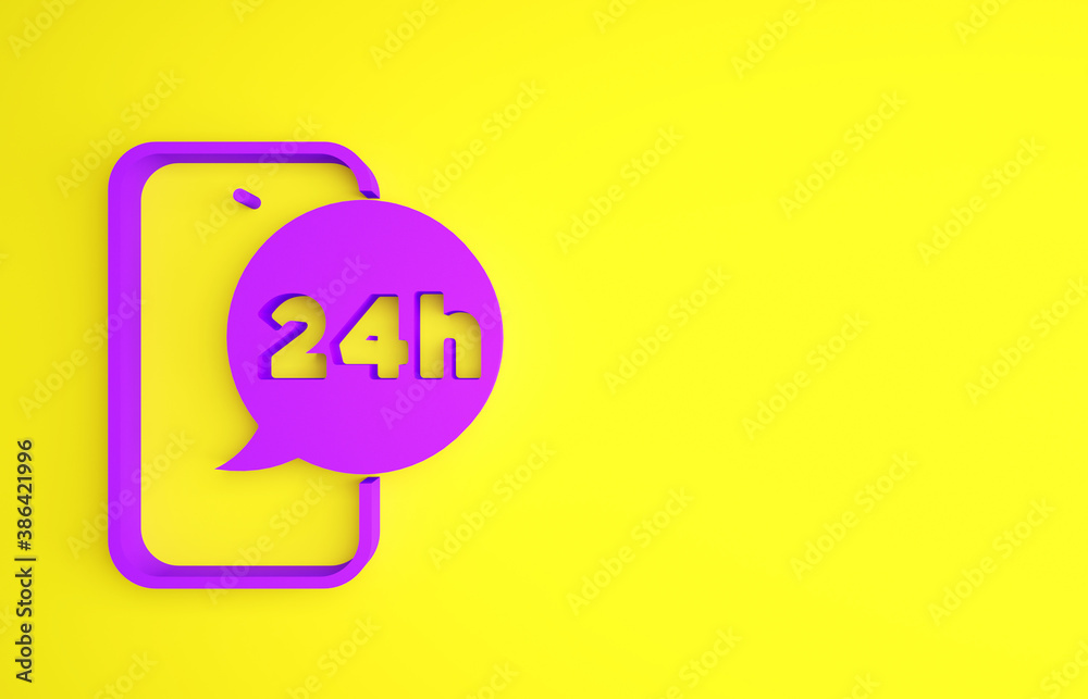 Purple Food ordering icon isolated on yellow background. Order by mobile phone. Restaurant food deli