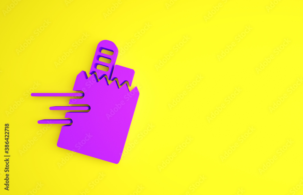 Purple Online ordering and fast food delivery icon isolated on yellow background. Minimalism concept