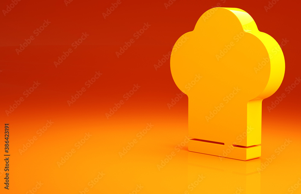 Yellow Chef hat icon isolated on orange background. Cooking symbol. Cooks hat. Minimalism concept. 3