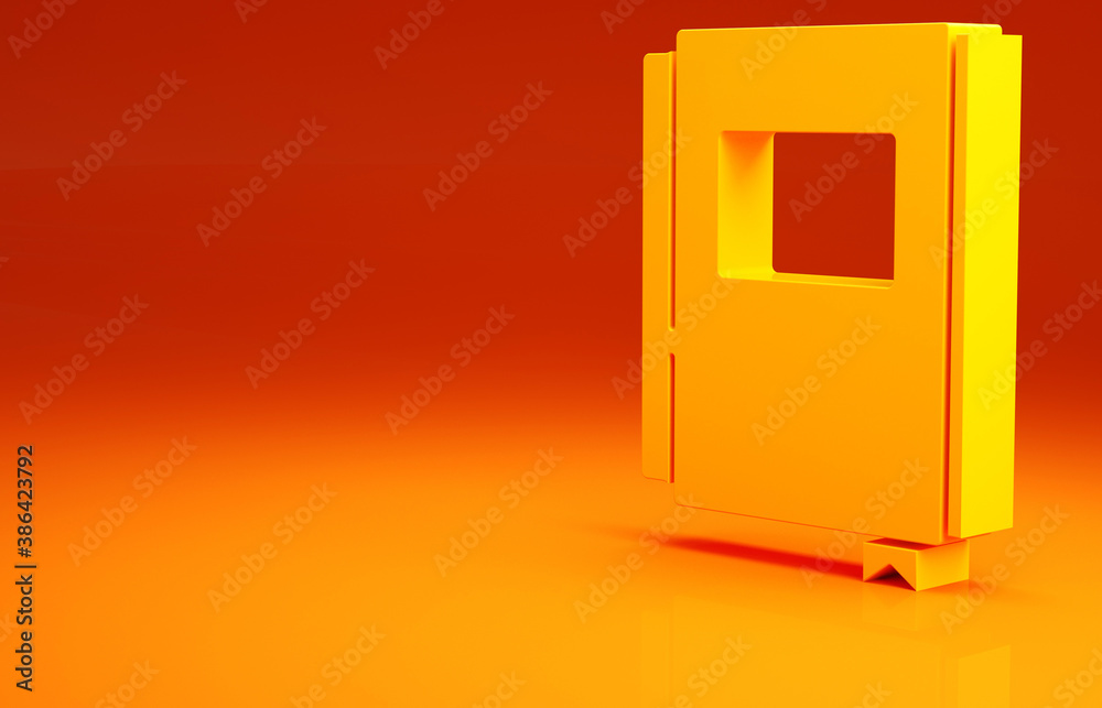 Yellow Book icon isolated on orange background. Minimalism concept. 3d illustration 3D render.