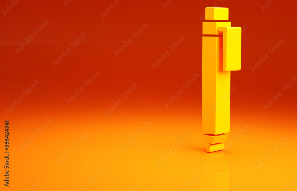 Yellow Pen icon isolated on orange background. Minimalism concept. 3d illustration 3D render.