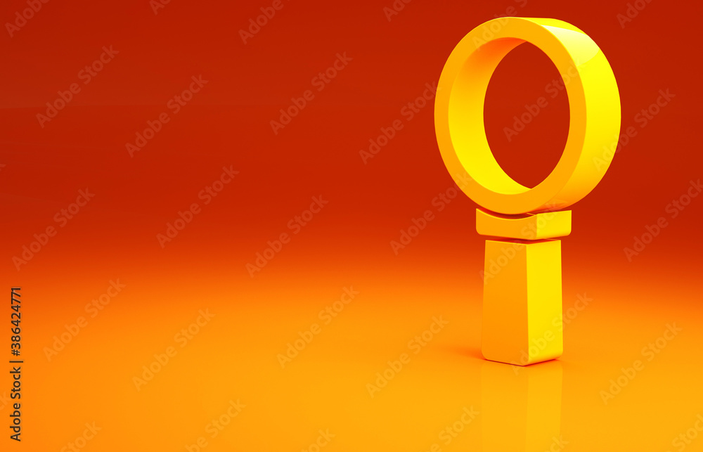 Yellow Magnifying glass icon isolated on orange background. Search, focus, zoom, business symbol. Mi