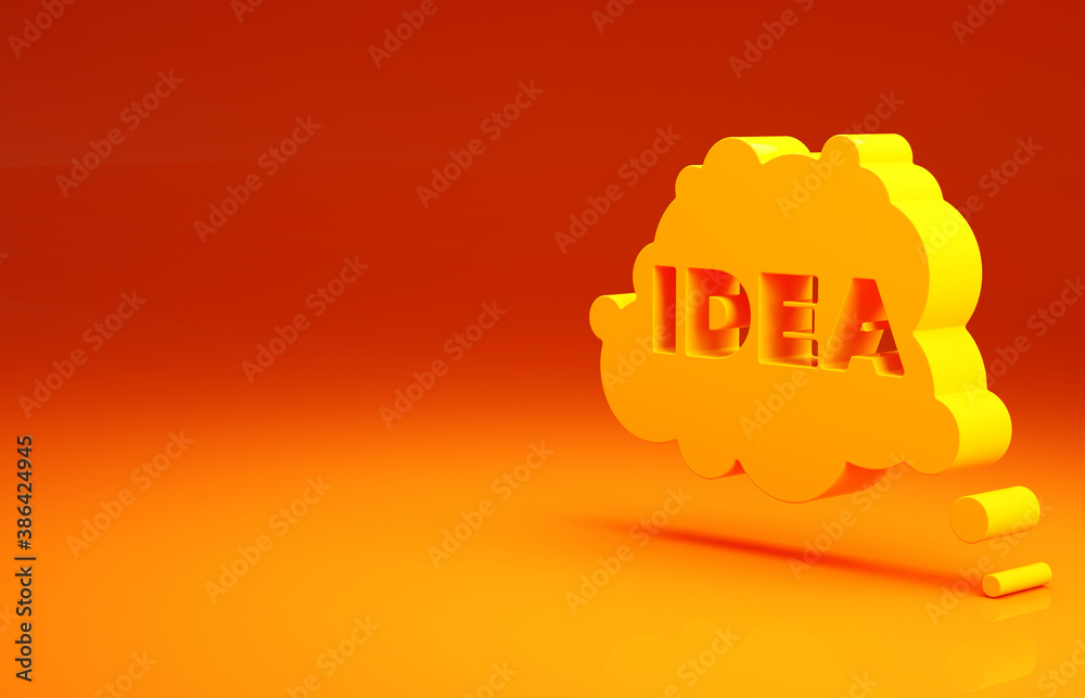 Yellow Idea, speech bubble icon isolated on orange background. Message speech bubble idea with cloud