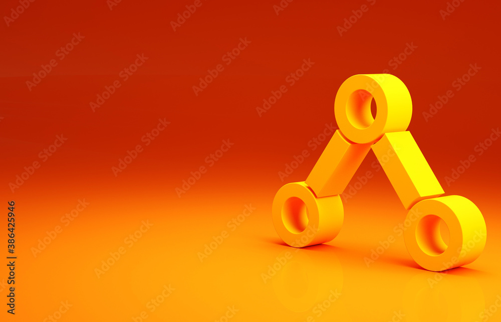 Yellow Molecule icon isolated on orange background. Structure of molecules in chemistry, science tea