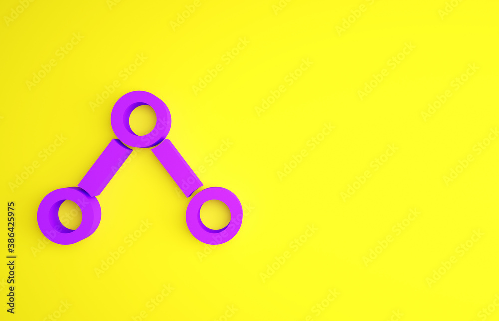 Purple Molecule icon isolated on yellow background. Structure of molecules in chemistry, science tea