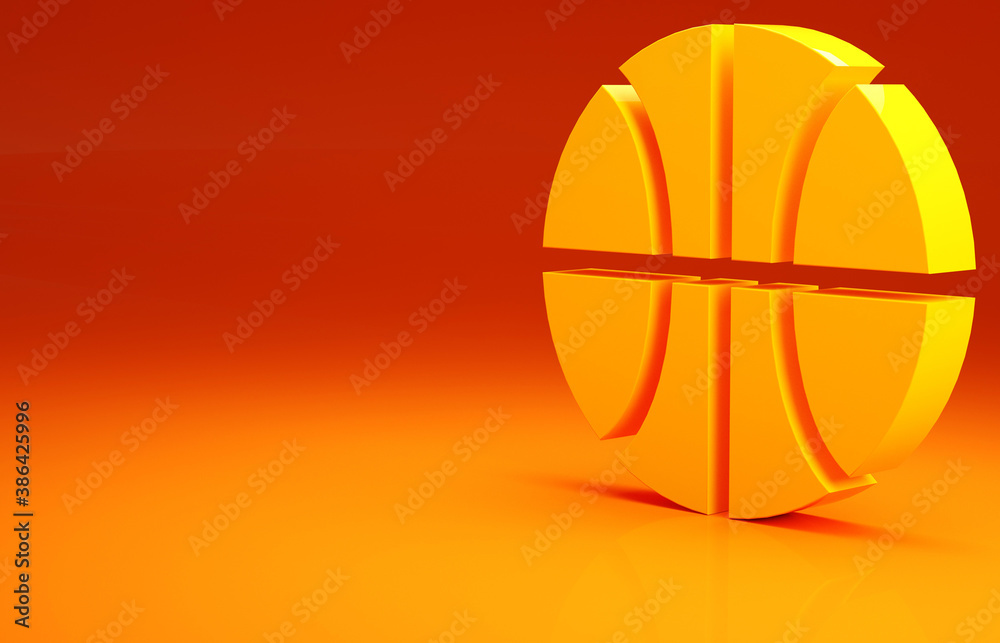 Yellow Basketball ball icon isolated on orange background. Sport symbol. Minimalism concept. 3d illu