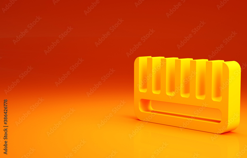 Yellow Hairbrush icon isolated on orange background. Comb hair sign. Barber symbol. Minimalism conce