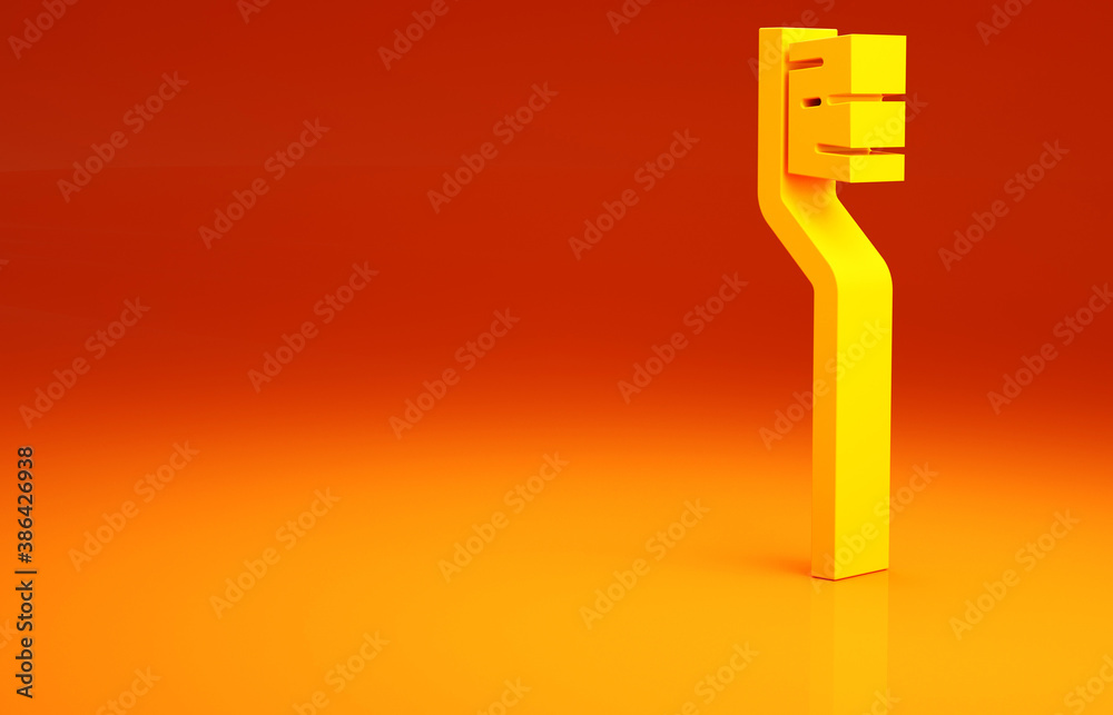 Yellow Toothbrush icon isolated on orange background. Minimalism concept. 3d illustration 3D render.