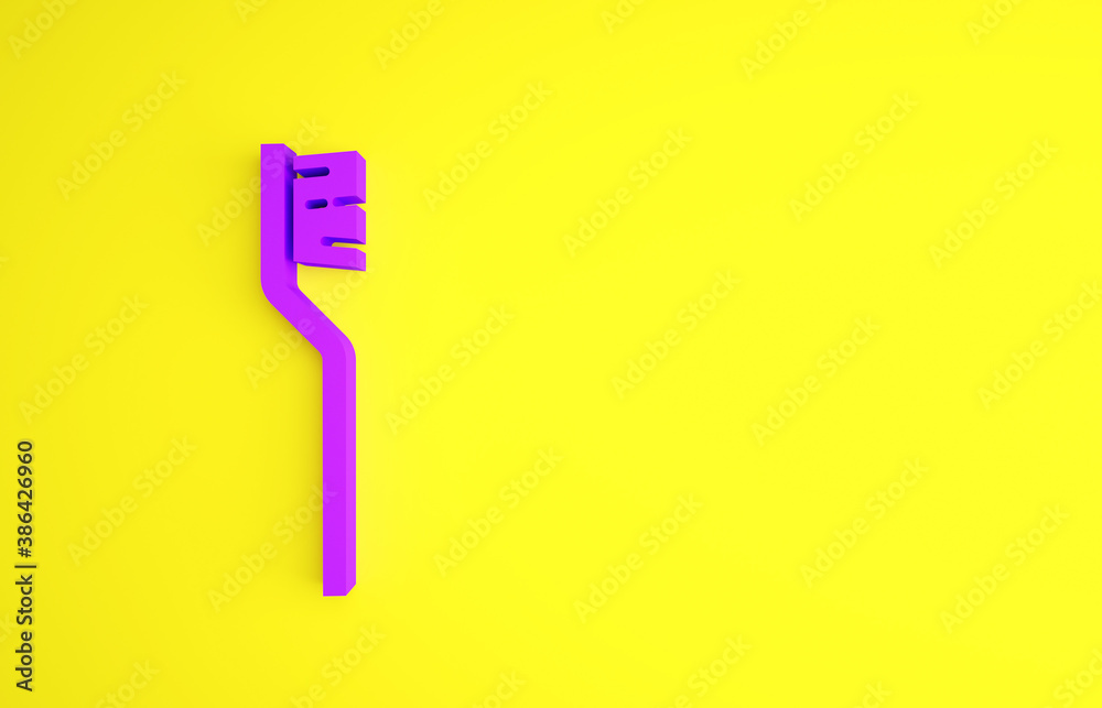 Purple Toothbrush icon isolated on yellow background. Minimalism concept. 3d illustration 3D render.