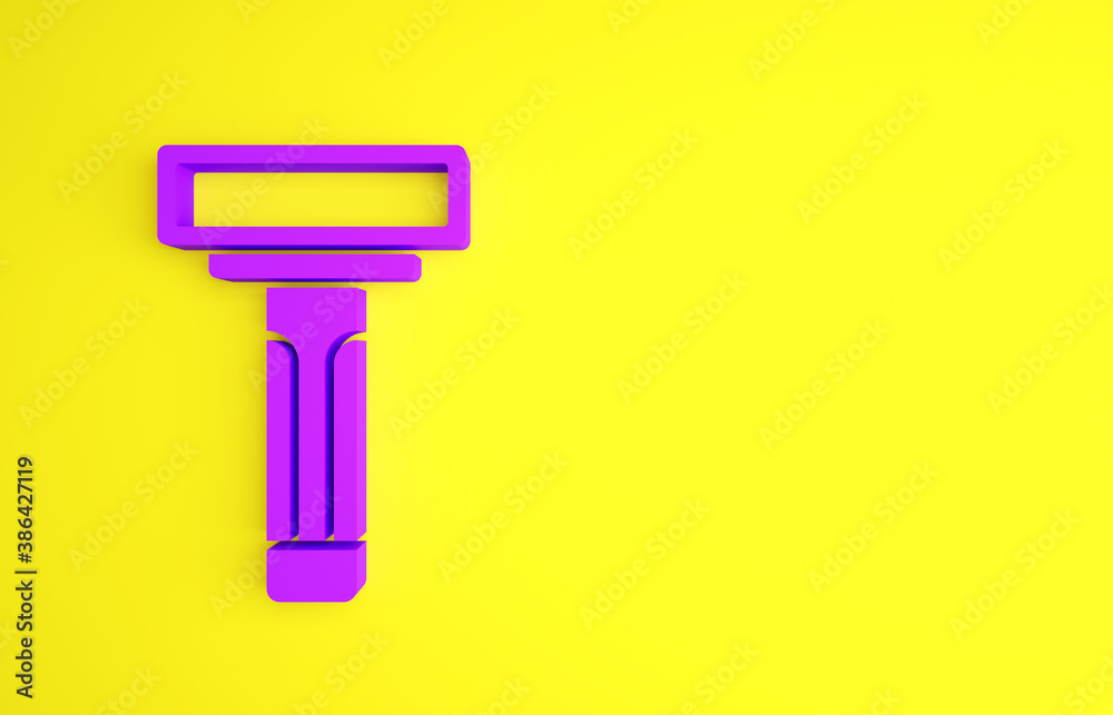 Purple Shaving razor icon isolated on yellow background. Minimalism concept. 3d illustration 3D rend