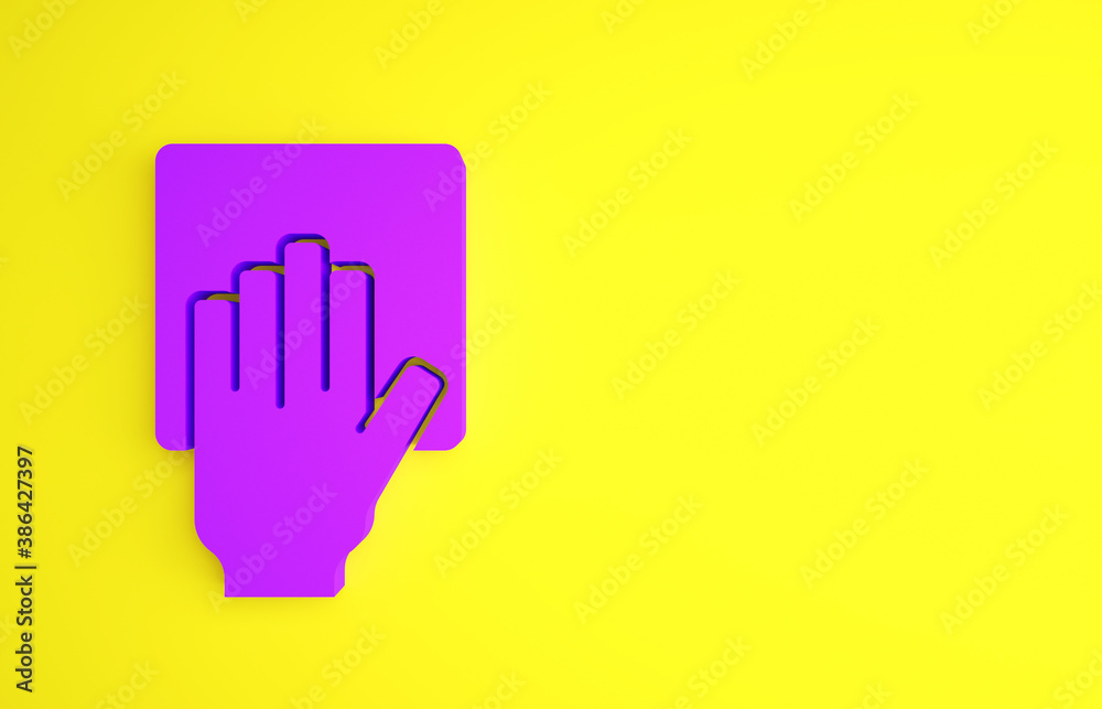 Purple Cleaning service icon isolated on yellow background. Minimalism concept. 3d illustration 3D r