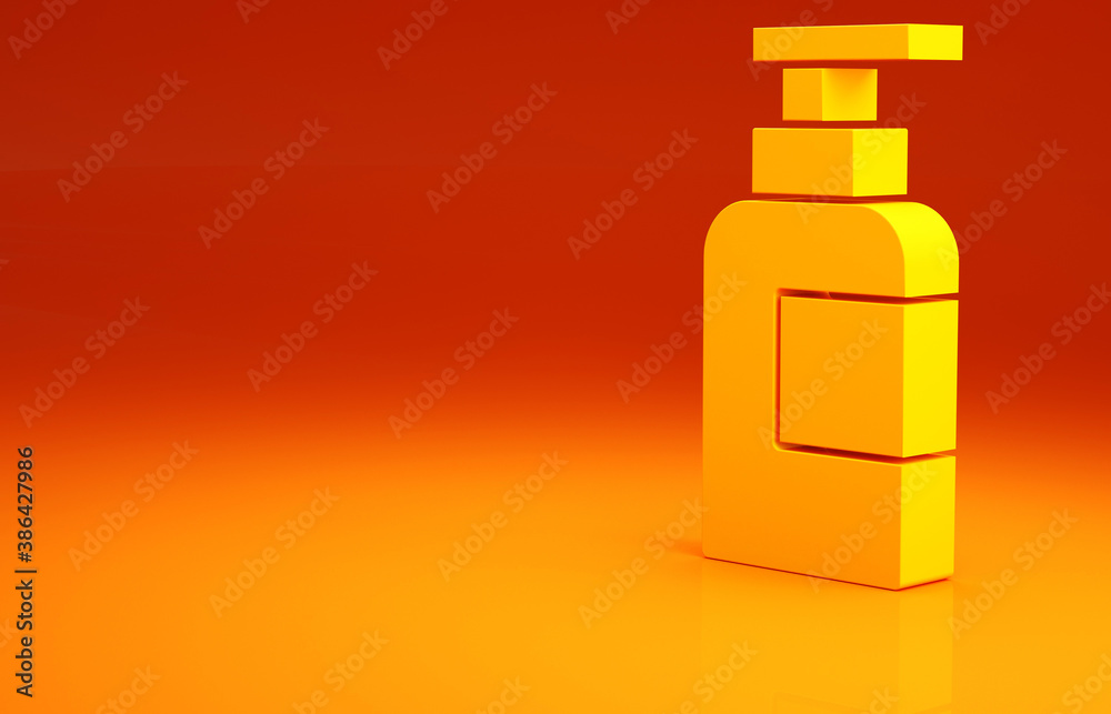 Yellow Bottle of shampoo icon isolated on orange background. Minimalism concept. 3d illustration 3D 