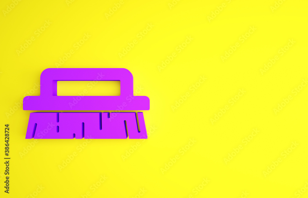 Purple Brush for cleaning icon isolated on yellow background. Minimalism concept. 3d illustration 3D