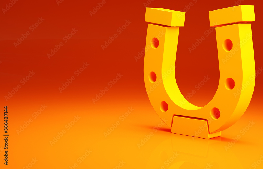 Yellow Horseshoe icon isolated on orange background. Minimalism concept. 3d illustration 3D render.