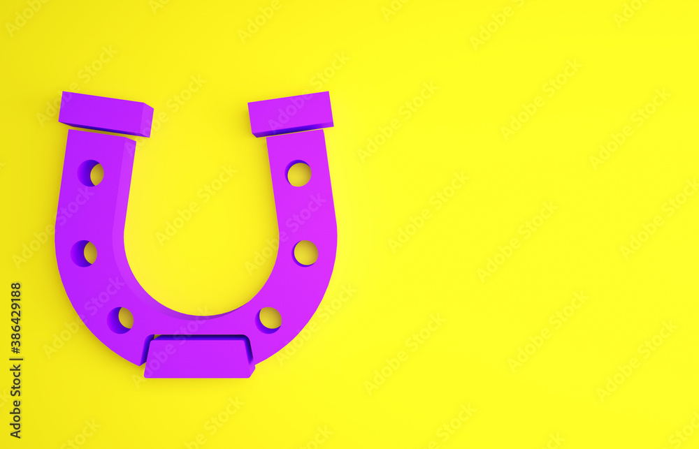 Purple Horseshoe icon isolated on yellow background. Minimalism concept. 3d illustration 3D render.