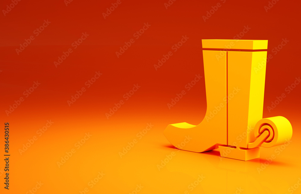 Yellow Cowboy boot icon isolated on orange background. Minimalism concept. 3d illustration 3D render