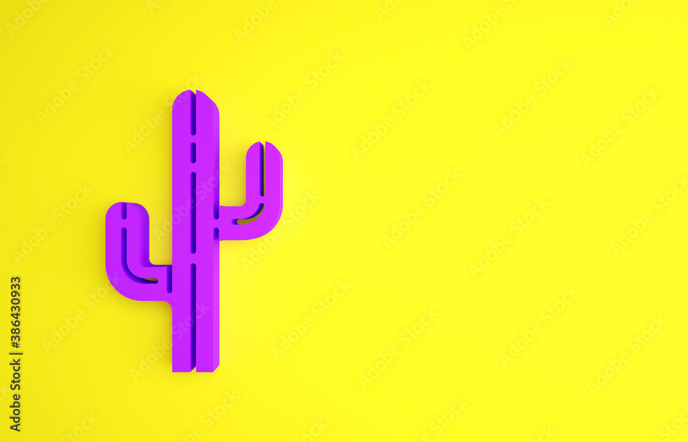 Purple Cactus icon isolated on yellow background. Minimalism concept. 3d illustration 3D render.