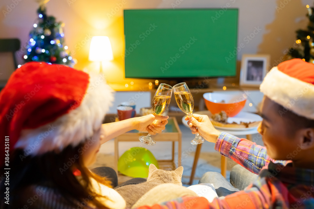 Asian couple make a toast