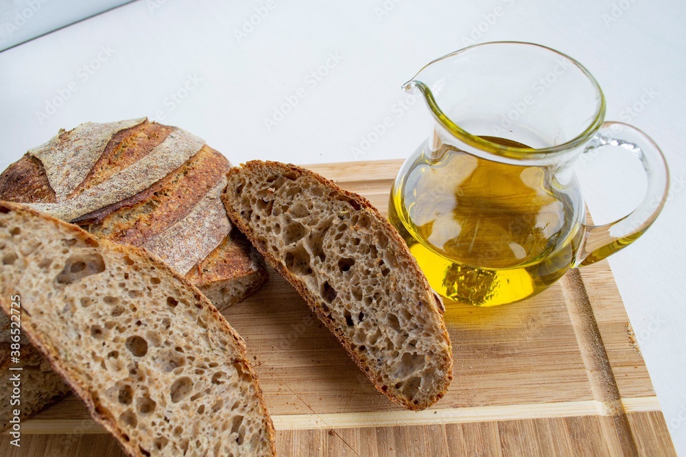 French loaf (homemade bread) and olive oil