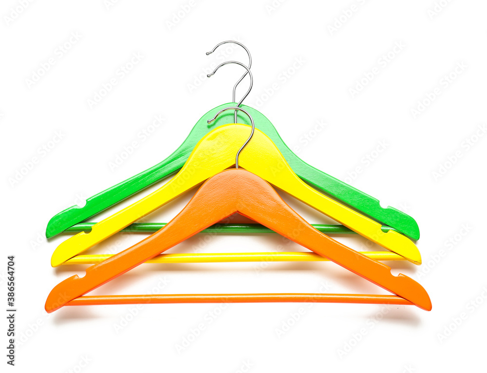 Clothes hangers on white background