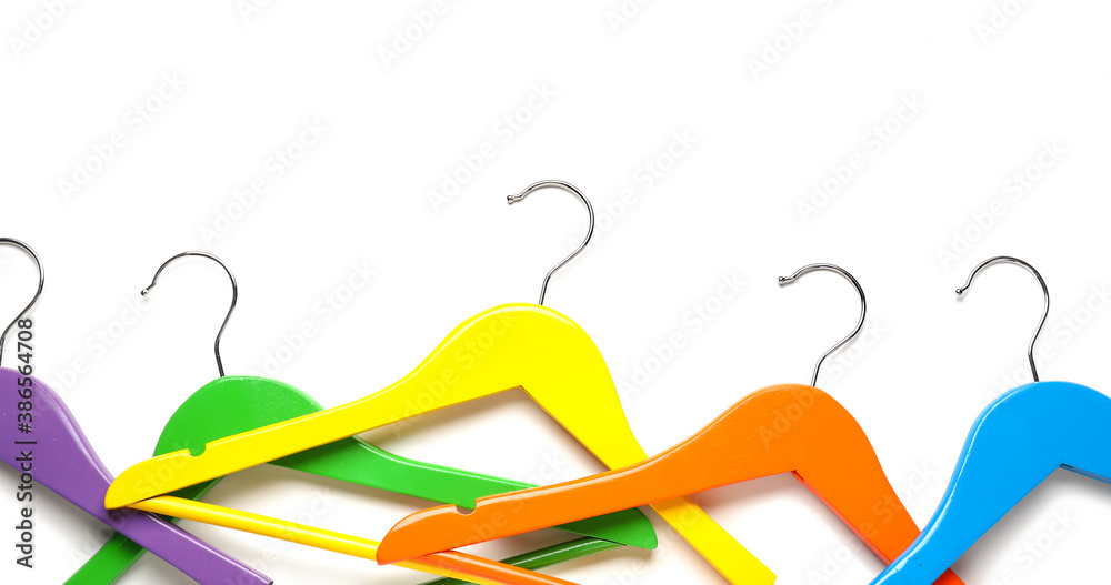 Clothes hangers on white background