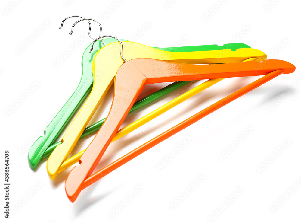 Clothes hangers on white background