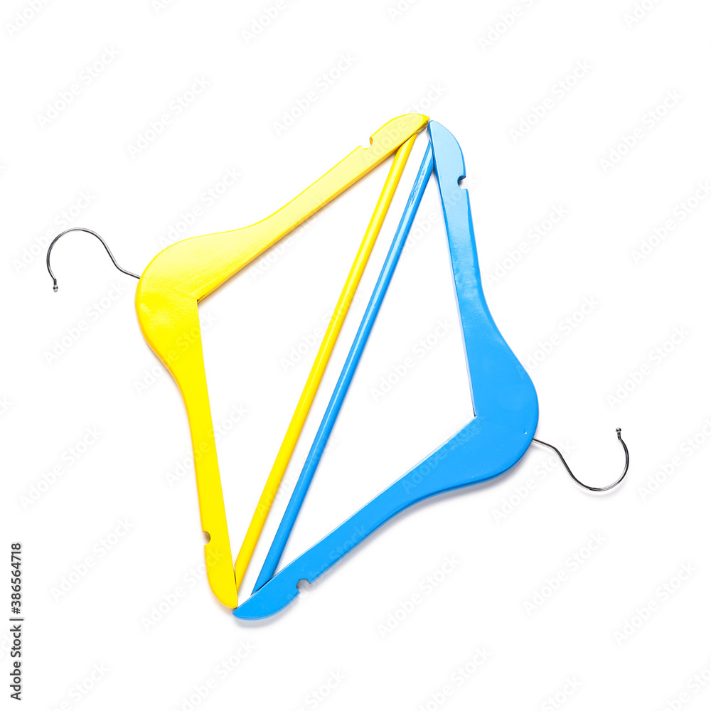 Clothes hangers on white background