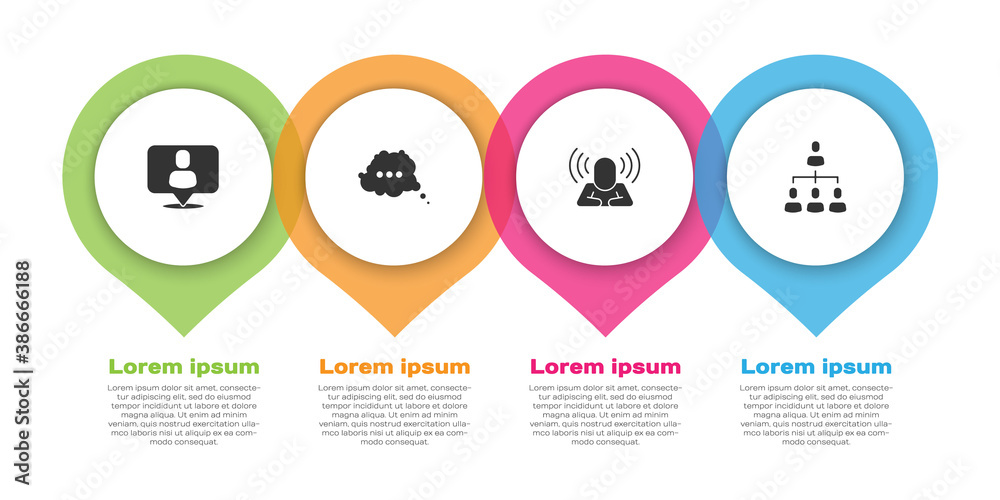 Set Head hunting, Speech bubble chat, and Hierarchy organogram chart. Business infographic template.