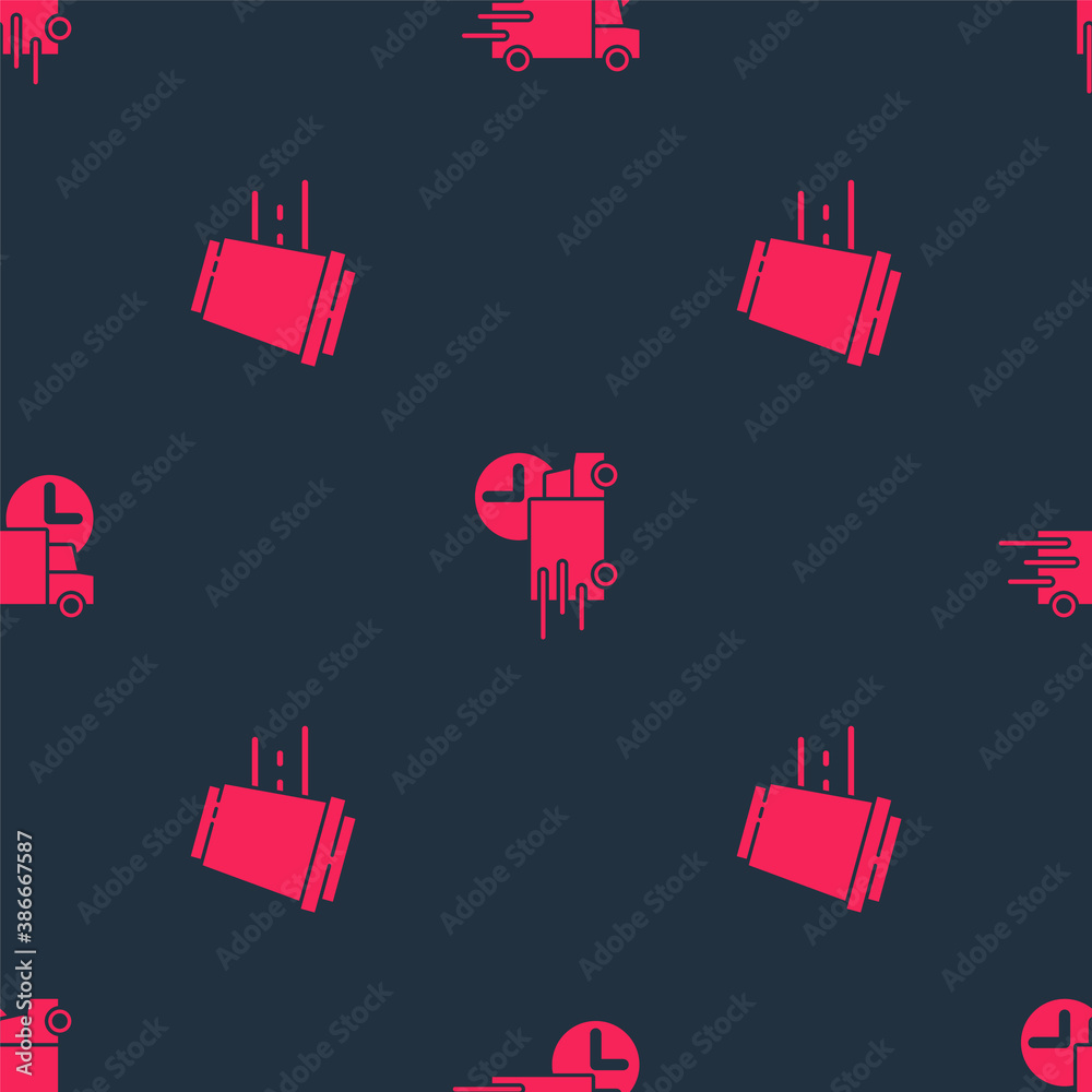 Set Coffee cup to go and Fast delivery by car on seamless pattern. Vector.