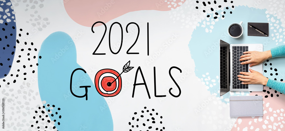 2021 goals concept with person using a laptop computer