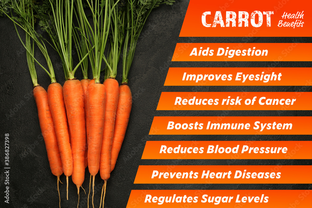 Carrots with health benefits on dark background