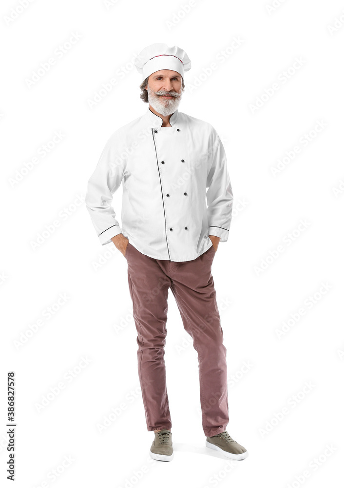 Mature male chef on white background