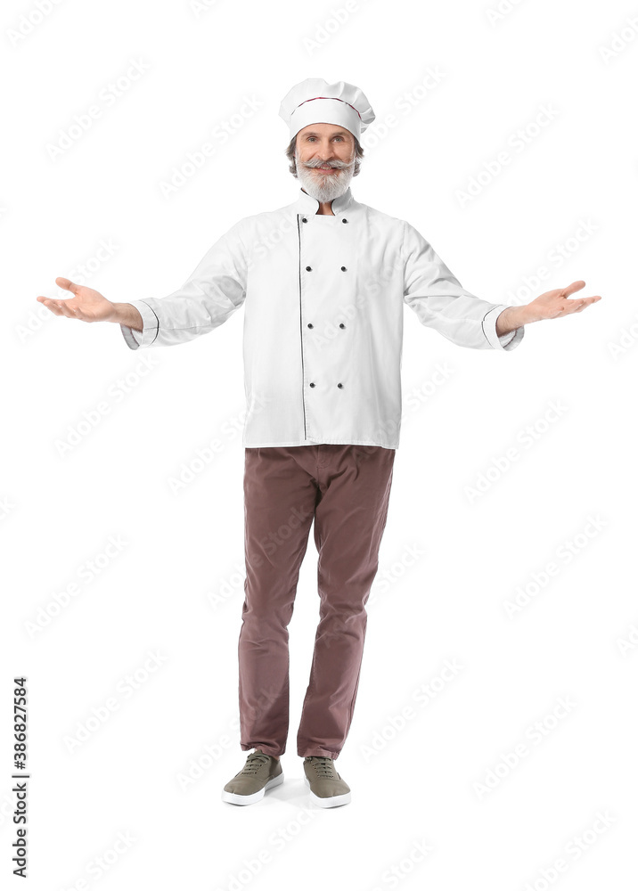 Mature male chef on white background