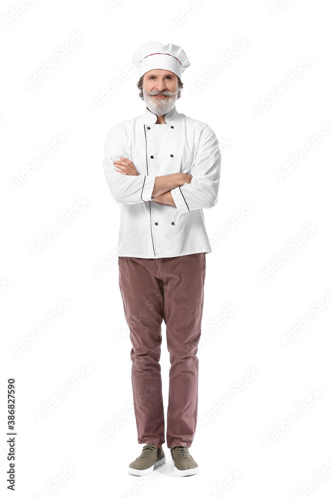 Mature male chef on white background