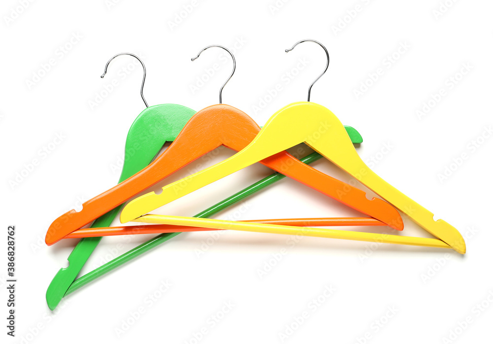 Clothes hangers on white background