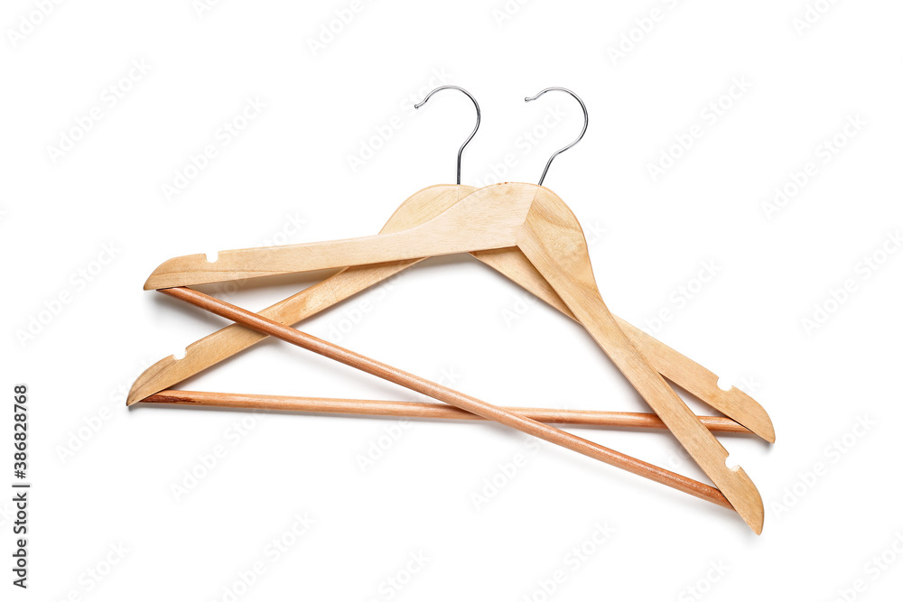 Clothes hangers on white background