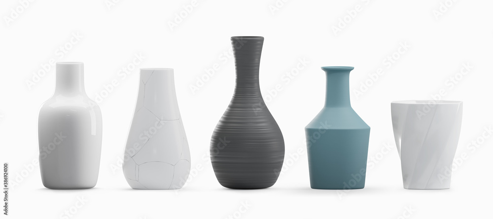 Various type vases isolated on white background