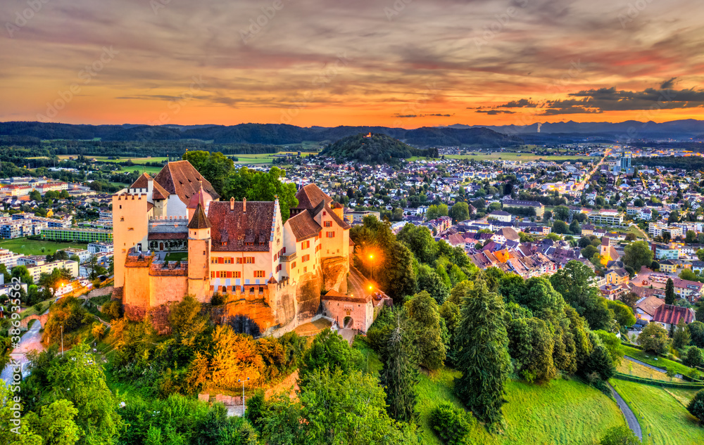 Aerial view of Lenzburg Castle in Aargau, Switzerland